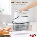 Cordless Electric Hand Mixer: 12 Speeds Powerful Handheld Mixer with 6 Stainless Steel Attachments (2 Beaters, 2 Dough Hooks, 2 Whisks), Snap-On Storage Case & Eject Button (White)