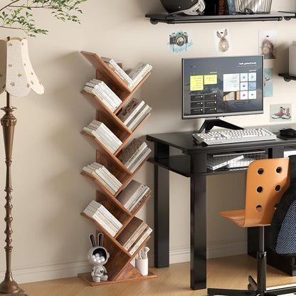 SHEEPAM 10 Tier Tree Book Shelf, Floor Standing Wood Bookshelf - Image 6