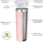 VEGOND Stainless Steel Tumblers Bulk 12 Pack, 20 oz Vacuum Insulated Skinny Tumblers with Lid and Straw, Double Wall Coffee Mug, Travel Water Cup, Light Pink