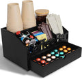 Coffee Bar Organizer for Countertop – Wooden Coffee Station with Black Drawer, Tea and K Cup Storage Rack, Coffee Pod Holder for Home and Office Counter Organization