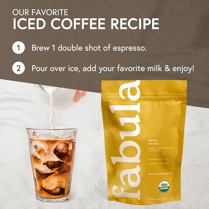 Fabula Low Acid Decaf Coffee Ground, USDA Organic Coffee Medium Roast - Single Origin - Non-GMO - No Molds - Mycotoxins Pesticides Free Coffee - 12 Oz