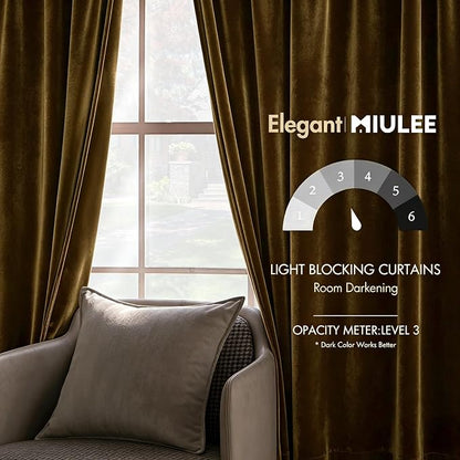 MIULEE Velvet Curtains 52x108 inches 2 Panels Gold Blackout Curtains | Luxury - Image 5