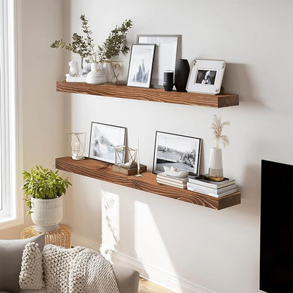 36x8x1.6 inch Floating Shelves Set of 2 – Solid Wood Rustic Brown Wall Mounted - Image 6