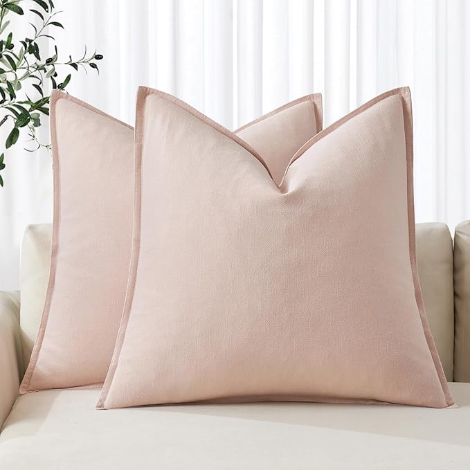 MIULEE Decorative Linen Pillow Covers 20x20 Inch Light Pink | Boho Farmhouse​ by MIULEE