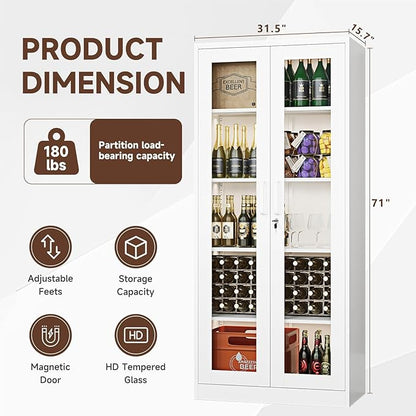 PEUKC Display Cabinet with Glass Doors, 71 Inches Metal Display Case with 4 - Image 3