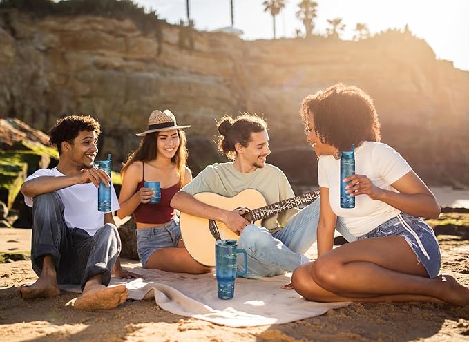 RainCaper 18/8 Stainless Steel Insulated Water Tumbler with Straw | 30oz, BPA-Free, Double Wall for Hot & Cold | Travel-Friendly, Cup Holder Ready (Monet Water Lilies)