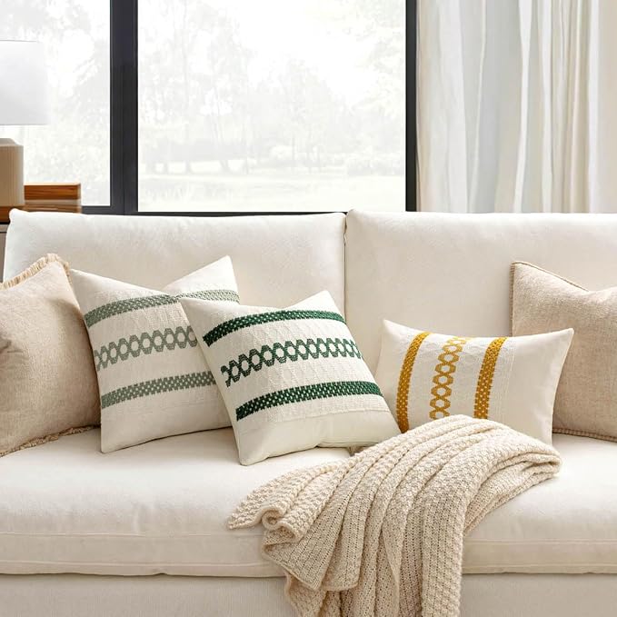 MIULEE Set of 2 Sage Green Boho Decorative Pillow Covers 24x24 Inch | Farmhouse - Image 5