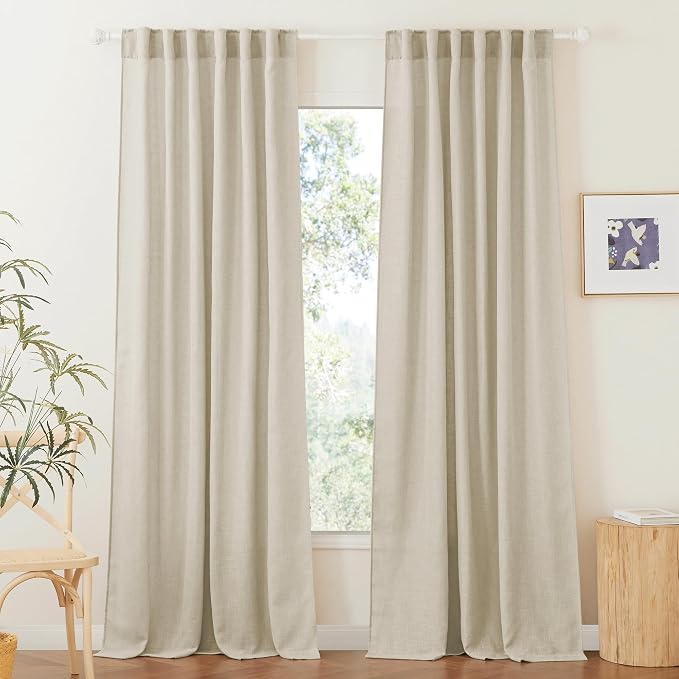 RYB HOME Semi Sheer Curtains 84 inches Long Linen Textured Blend Light Glare by RYBHOME