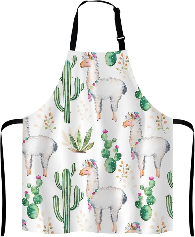 Llama Cacti Apron for Women and Men, Adjustable Kitchen Chef Apron for Cooking Baking - Cute Birthday, Anniversary, Mother's Day Apron Presents for Mom Wife Girlfriend Aunt Grandma