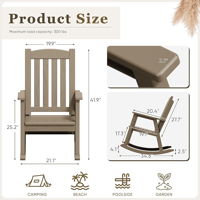 Greesum Outdoor Rocking Chair, All-Weather Patio Rocker, Rust-Proof & - Image 3