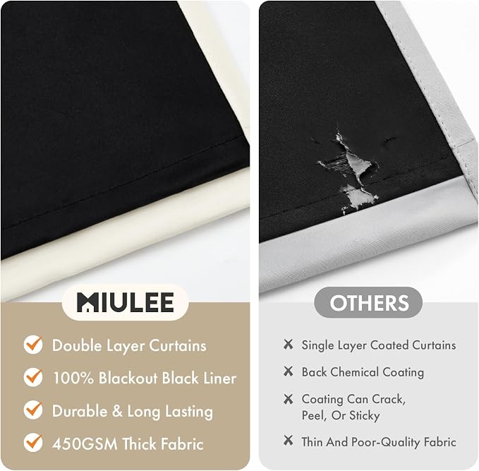 MIULEE Beige White 100% Blackout Short Curtains - Image 4