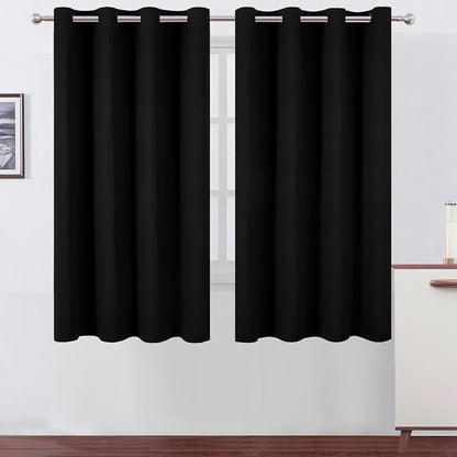 Black Blackout Curtains 66 x 63 Inch Length/Set of 2 Curtain Panels/Thermal by Lemomo