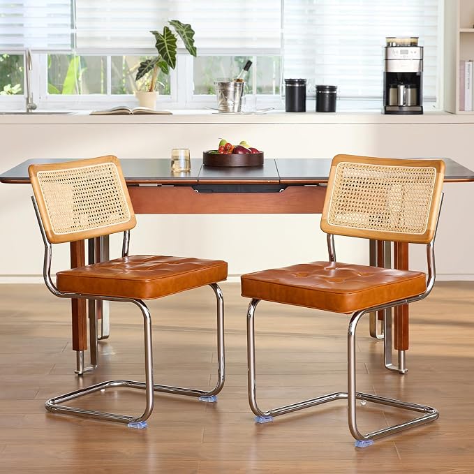 GrandNoor Rattan Dining Chairs Set, Wooden Mid Century Modern Dining Room Chairs by GrandNoor