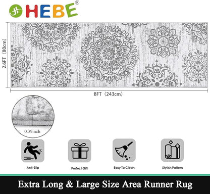 HEBE Hallway Runner Rug 2'x6', Washable Non Slip Kitchen Rug Runner | Soft Boho - Image 2