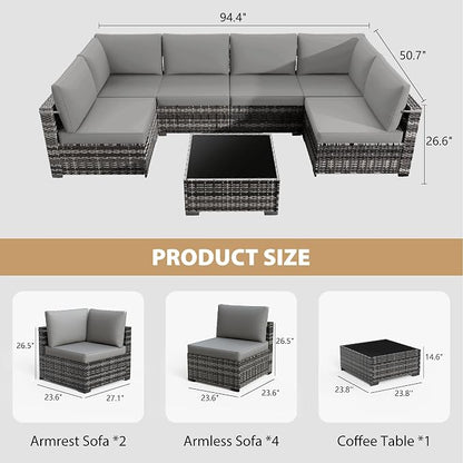 KIGOTY Patio Furniture Set, 7 Pieces Modular Outdoor Sectional Sofa, PE Rattan - Image 3