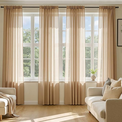 MIULEE Brown Sheer Curtains 102 Inches Long 4 Panels 42 x 102 Inches | Light by MIULEE