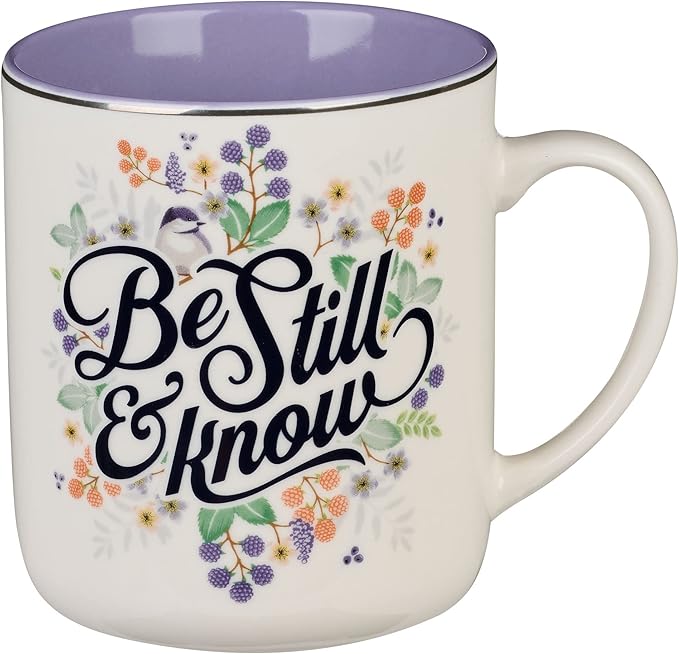 Christian Art Gifts Purple Ceramic Coffee Mug with Silver Rim – 14 oz. Lead & Cadmium-free Non-toxic Inspirational Scripture Coffee and Tea Mug for Women with Bible Verse: Be Still & Know –Psalm 46:10