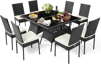 Tangkula 10 Pieces Wicker Patio Dining Set, Outdoor Rattan Table & Chairs Set by TANGKULA