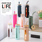 Kodrine Glass Tumbler with Lid and Straw, 24 oz, Iced Coffee Cup Boba Smoothie Cup, Home Office Tumblers, Pink