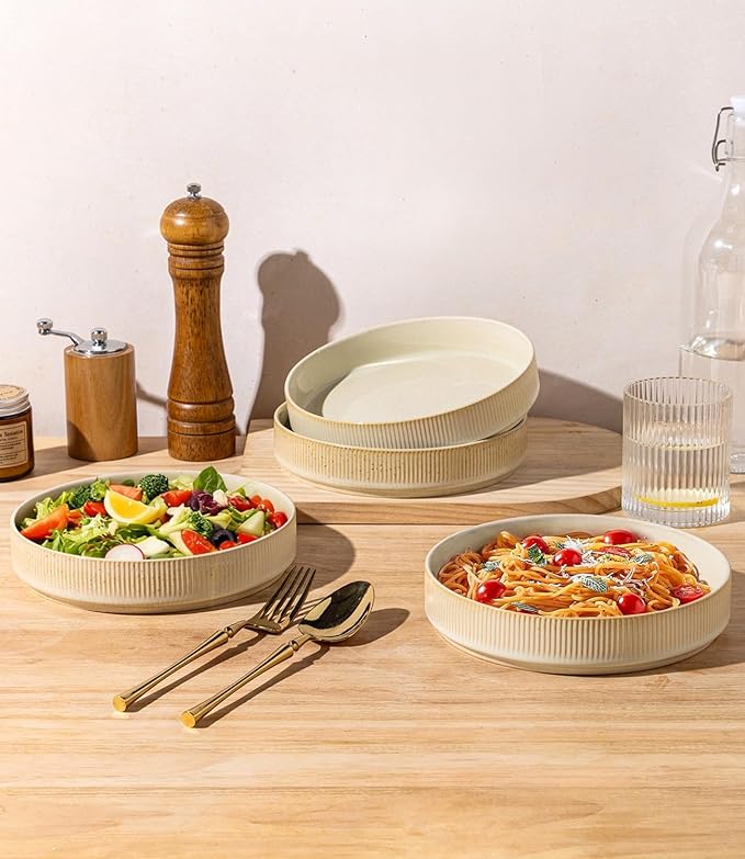 theterra 7.5'' Ceramic Pasta Bowls, Salad Bowls Set of 4, Stoneware Serving Bowls for Fruits, Noodle, Dinner, House-warming Wedding Present, Cappuccino