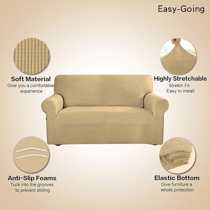 Easy-Going Stretch 4 Seater Oversized Sofa Couch Cover Beige | 1-Piece Extra - Image 4