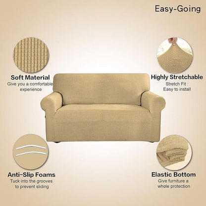 Easy-Going Stretch 4 Seater Oversized Sofa Couch Cover Beige | 1-Piece Extra - Image 4