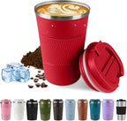 Vacuum-Insulated Stainless Steel Travel Coffee Mug, Leak-Proof Reusable Coffee Cup with Lid - Keep Hot & Cold Drinks for Hours, Durable Thermos Tumbler for Men & Women (3rd-Red, 12OZ)