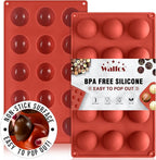 Small 15-Cavity Semi Circular Silicone Mold, 2 Packs Half Sphere Silicone Baking Molds for Making Jelly, Chocolates and Cake