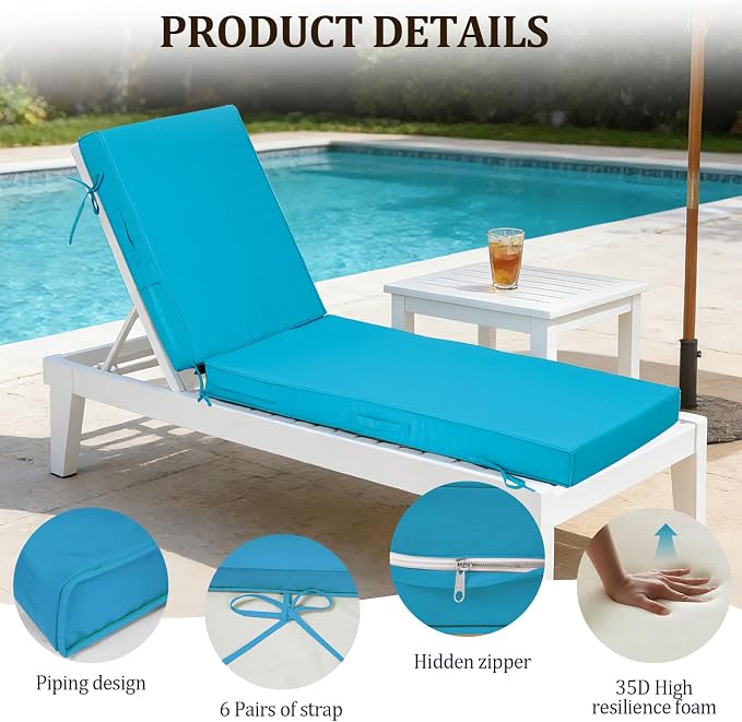 72x21x4in Lounge Cushions for Outdoor Furniture, Outdoor Lounge Chair Cushions - Image 3