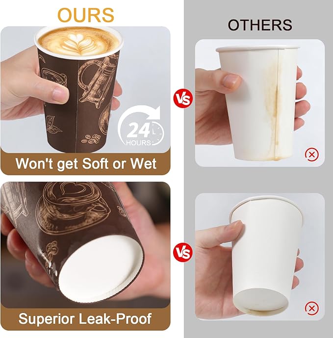 500 Pack 12 oz Coffee Cups, Paper Cups 12 oz Disposable Coffee Cups Thickened Paper Cups Bulk Hot/Cold Cup for Office, Home, Event