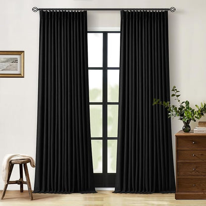 Black 100% Blackout Pinch Pleat Linen Curtains 108 Inches Long by Twodrapes