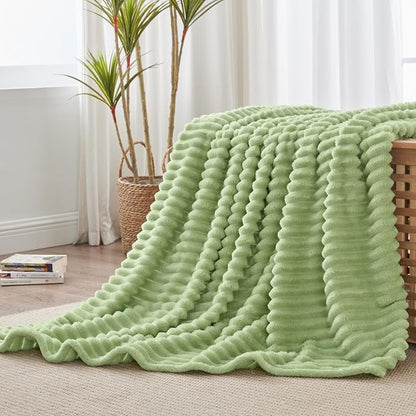 BEDELITE Striped Fleece Throw Blanket, Sage Green, Soft Cozy, Lightweight Warm - Image 7