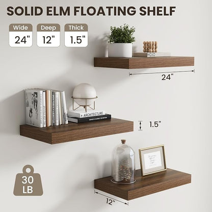 Dreamland Floating Shelves 24inch, 2 Pack Rustic Wooden Wall Shelves, Wall - Image 3