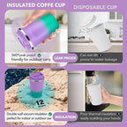 Volhoply 12 oz Double Wall Insulated Vacuum Travel Coffee Mug with Flip Lid Bulk 4 Pack,Reusable Stainless Steel Leak Proof Coffee Cup,Portable Thermal Tumbler for Hot&Cold Drinks(Purple Green,4 Set)