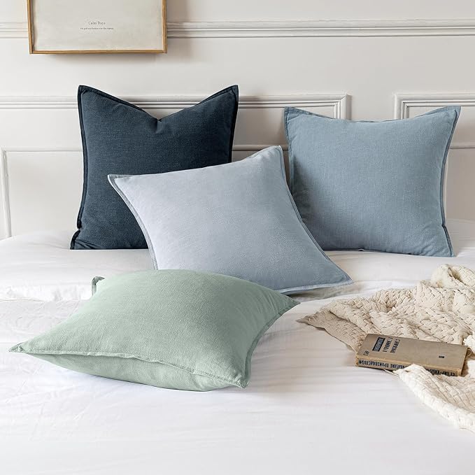 MIULEE Decorative Linen Euro Sham Pillow Covers 22x22 Inch Light Blue | Boho - Image 5