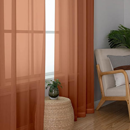 Simplebrand Orange Sheer Curtains 63 Inch Length 2 Panels, Rod Pocket Solid - Image 5