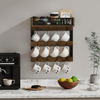 YINMIT Coffee Mug Holder with 12 Hooks, Coffee Cup Holder Wall Mounted with Top Shelf, Mug Organizer for Home Kitchen, Brown