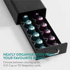 Navaris Coffee Pod Holder, Black - Compact, Space Saving Coffee Capsule Storage Holders - Durable Espresso Organiser Station - Coffee Machine Drawer Ideal for Small Kitchens
