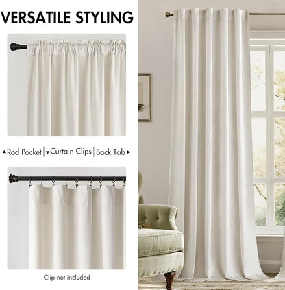 MIULEE Velvet Curtains 52x90 inches 2 Panels Ivory Room Darkening Curtains | - Image 2