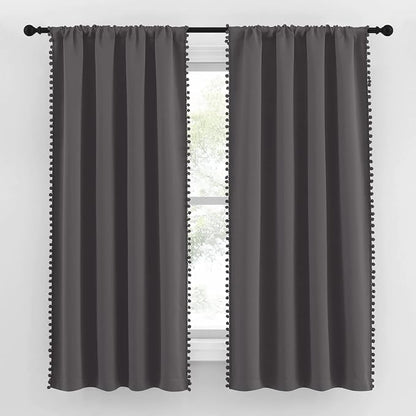 NICETOWN 2 Panels Blackout Curtains, Rod Pocket Pom Pom Curtains Panels - Image 2