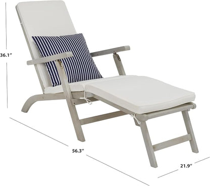 SAFAVIEH Outdoor Collection Palmdale Grey Solid Wood/Beige Cushion - Image 3