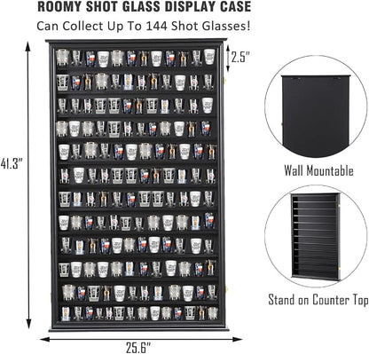 Shot Glass Storage Display Case Large Solid Wood Cabinet Rack Holder Wall - Image 2