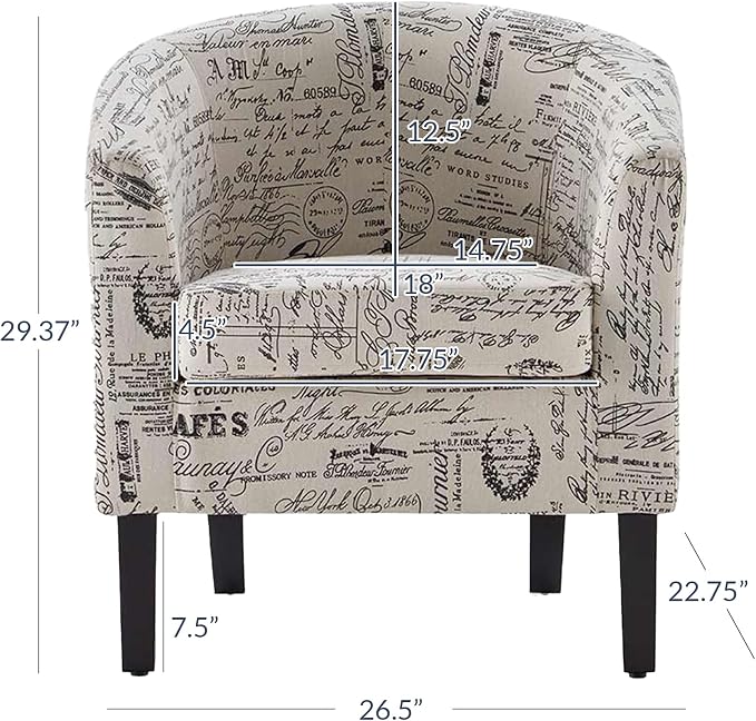 BELLEZE Accent Barrel Chair, Linen Round Chair Club Tub Sofa Corner Chair - Image 2