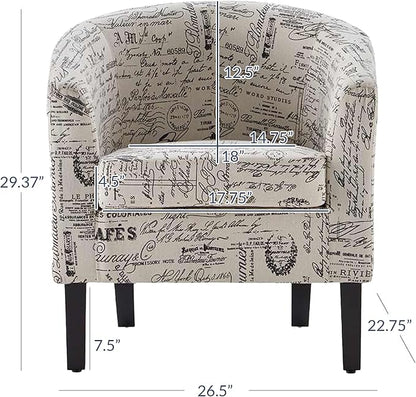 BELLEZE Accent Barrel Chair Set of 2, Linen Round Chair Club Tub Sofa Corner - Image 3