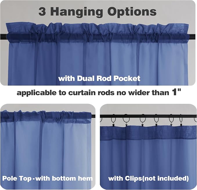 Chyhomenyc Royal Blue Sheer Curtains 78 Inches Long 2 Panels Set - Image 3