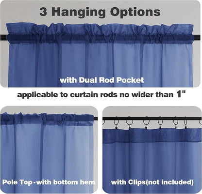 Chyhomenyc Royal Blue Sheer Curtains 84 Inches Long, 2 Panels | Light Filtering - Image 5
