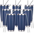 Pandance 20oz Stainless Steel Insulated Tumblers with Lid and Straw Bulk, Double Wall Vacuum Water Cups for Hot & Iced Coffee Drinks Travel Mug (Navy Blue, 8 pack)