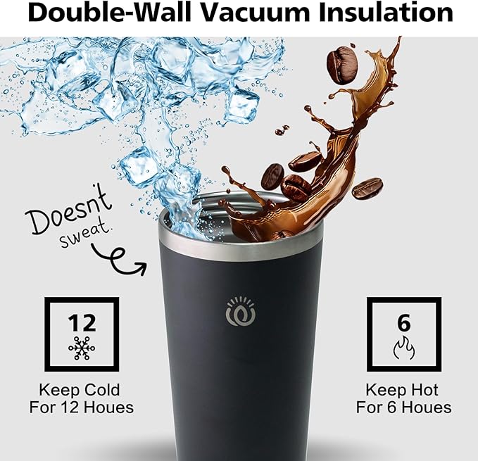 Insulated Coffee Mug with Lid, Reusable Stainless Steel Travel Coffee Cup, 16 Oz Double Wall Vacuum Spill Proof Tumbler Cups for Men and Women Hot & Cold Drinks（Aurora）