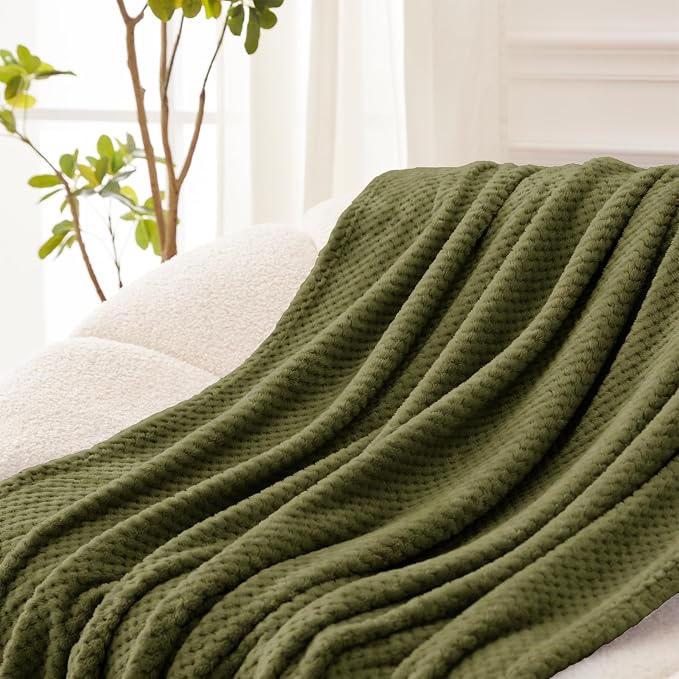 Exclusivo Mezcla Soft Waffle Fleece Bed Blanket King Size, Olive | Lightweight - Image 5