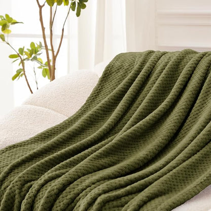 Exclusivo Mezcla Soft Waffle Fleece Bed Blanket King Size, Olive | Lightweight - Image 5